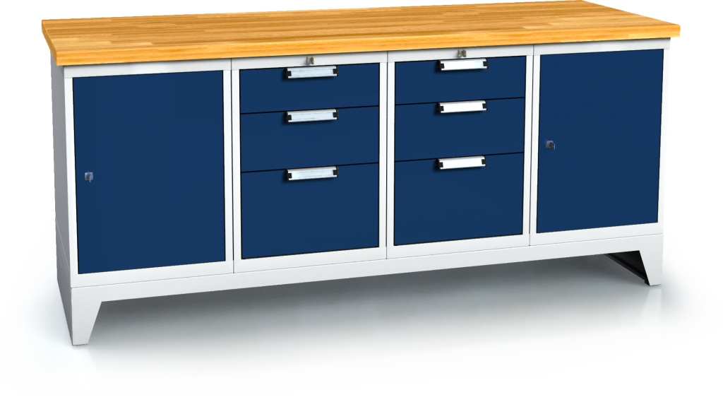 Workbenches alpede UNI - board - container - massive base on feet 880 x 2000 x 700